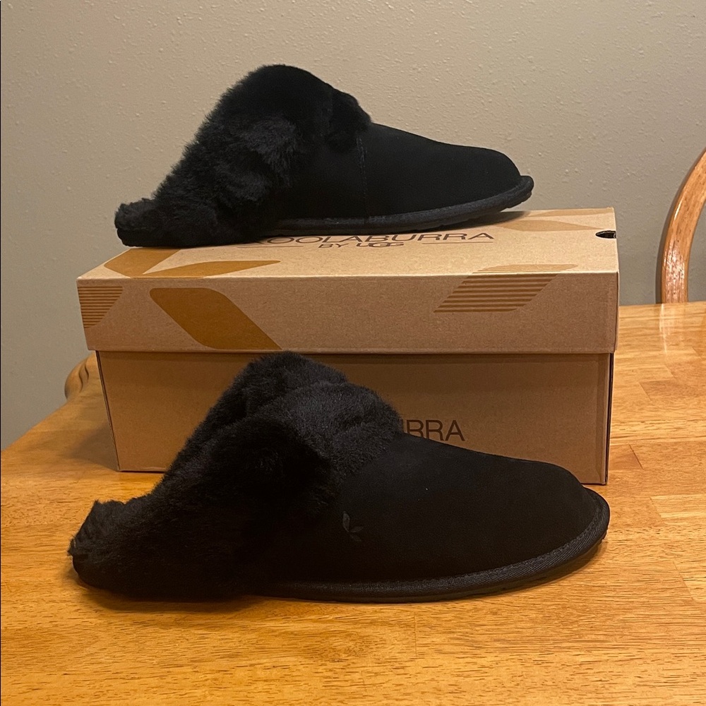 New Women’s Sz 11 Koolaburra UGG Black Furry Milo Slippers